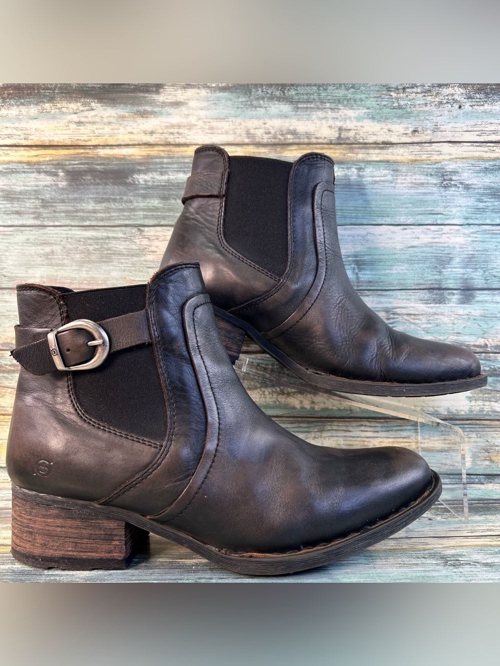 Born Mohan Chelsea Boot Womens Size 10M Gray Leather Pull On Moto Ankle Harness